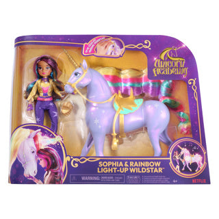 Unicorn academy - sophia rainbow light magic wildstar - modedukke med interaktiv enhjørning med lys lyd og musik