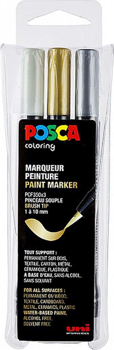 Posca tusch sæt pcf350 hvid sølv guld