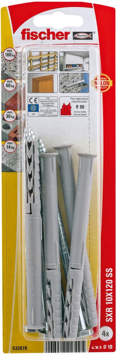 Fischer 532678, schroef- muurplugset, baksteen, beton, eta-07 0121, 120 mm, 1 cm, 13 cm