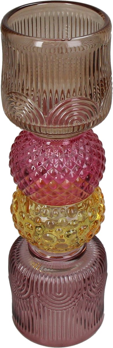 Hd collection kaarsenhouder glas multi 7,5x7,5x23cm