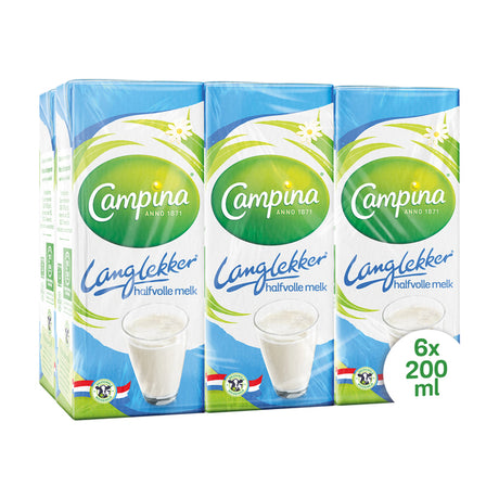 Campina langlekker – halfvolle melk – houdbaar – drinkpakjes mini – 5 x 6 x 200 ml – voordeelverpakking