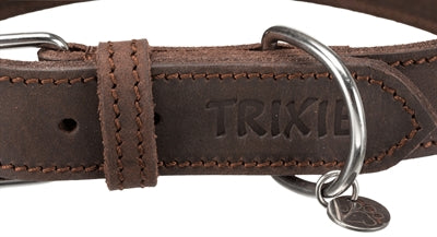 Trixie dog collar rustic fat leather dark brown