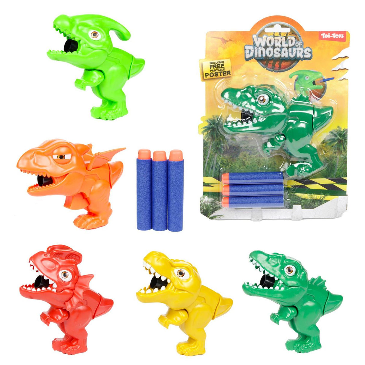 Toi-legetøj world of dinosaurs mini dino pistol med pile, 4 stk.