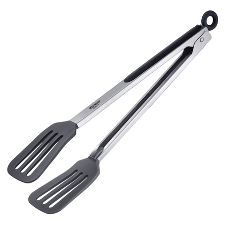 Westmark serveringstang, med store silikoneskeer og gummihåndtag, længde: 34 cm, rustfrit stål plast silikone, comfort silikone maxi, sølv sort, 16122270