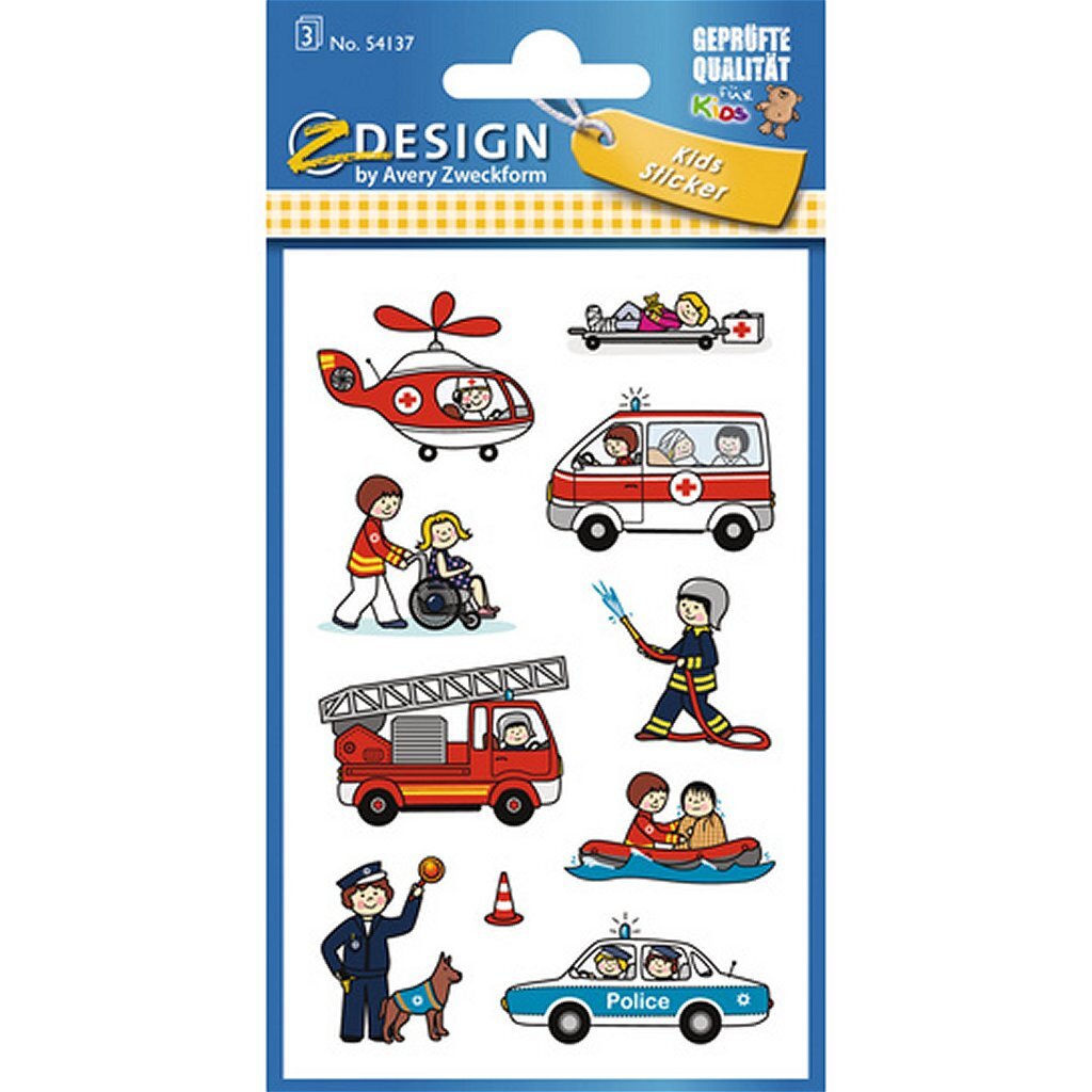 Avery av-54137 z-design børneklistermærker nødtjenester 3 ark