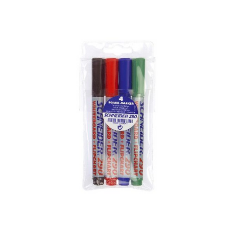 Schneider skriveredskaber schneider whiteboard tuscher - maxx 290 - rund spids - 4 stk - til whiteboard og flipover - s-129094