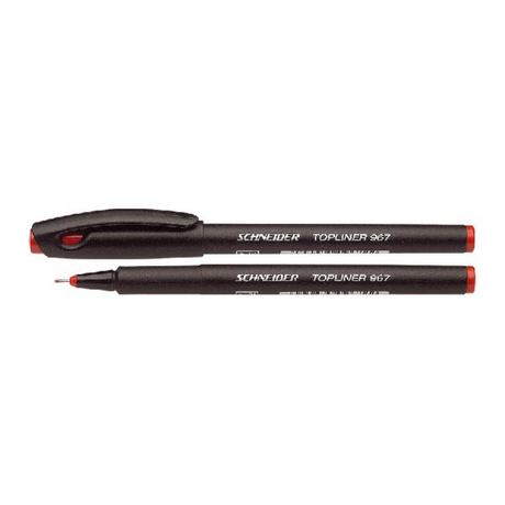Schneider skriveredskaber schneider fineliner - topliner 967 - stregbredde 0,4 mm - rød - æske med 10 stk - s-9672