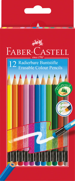 Faber-castell farveblyanter - med viskelæder - sletbar - 12 stykker - fc-116612