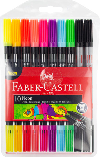 Faber castell fc-151109 tuschpenne duo neon farver i etui 10 stk.