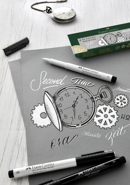 Faber-castell fineliner - tegnepen - pitt artist pen - sort og hvid - 4 stk - fc-167151
