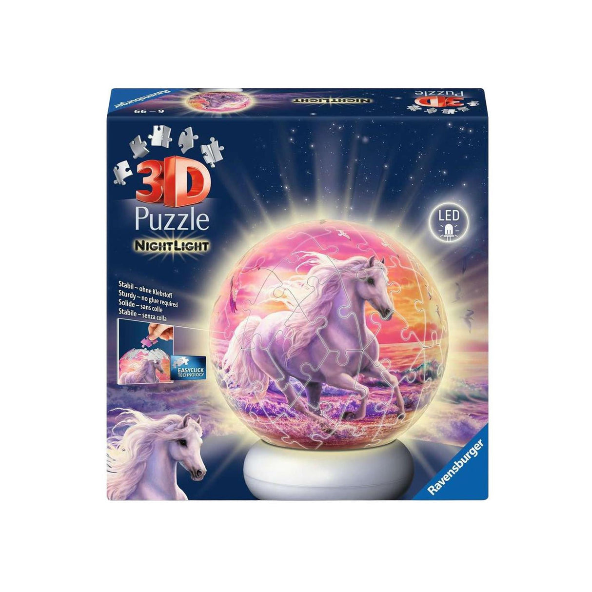 Ravensburger – heste på stranden – 3D puslespil natlampe – 73 brikker