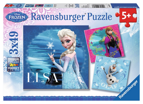 Ravensburger puslespil Disney Frozen Elsa, Anna Olaf - 3x49 brikker - børnepuslespil