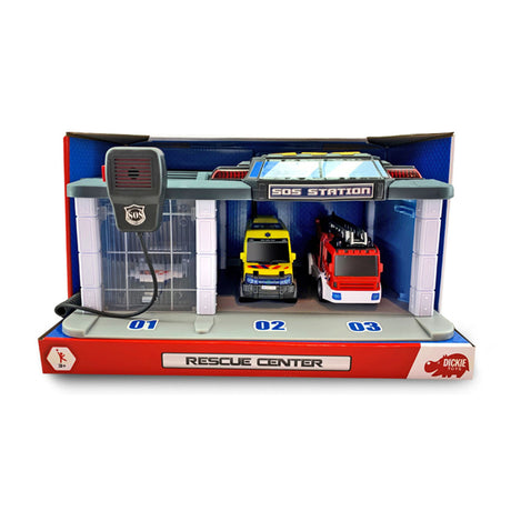Dickie toys sos - redningscenter Hollandske redningstjenester - politi - brandvæsen - ambulance - fra 3 år - legetøjsgarage