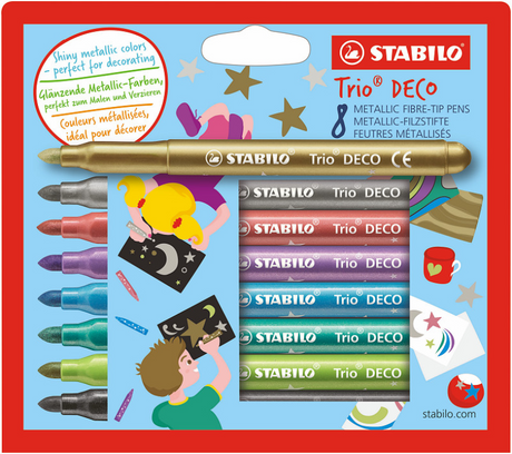 Stabilo trio deco - metallisk tusch - med ekstra tyk spids 3,0 mm - etui med 8 farver