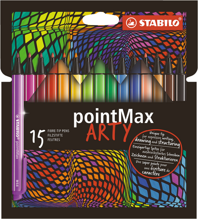 Stabilo pointmax - hardtip fineliner 0,8 mm - arty etui med 15 farver