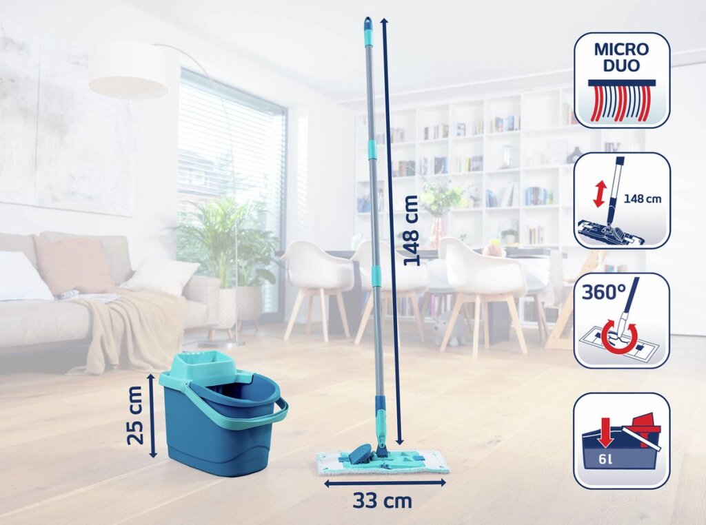 Leifheit power clean gulvvisker m - komplet system - inkl. håndtag (140cm) - 33 cm aftørringsbredde - micro duo