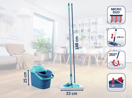 Leifheit power clean gulvvisker m - komplet system - inkl. håndtag (140cm) - 33 cm aftørringsbredde - micro duo