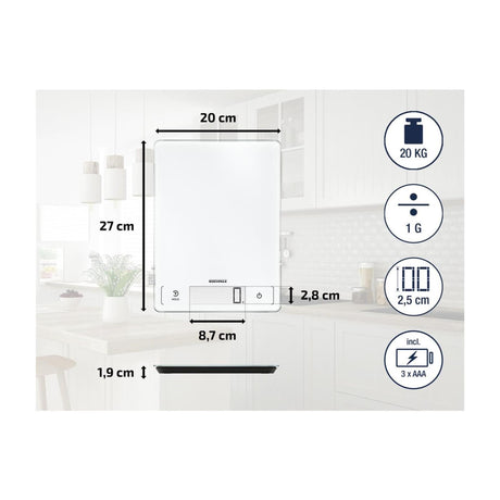 Leifheit soehnle køkkenvægt side profi 300 - digital - 1 gram nøjagtig - op til 20 kg - hvid
