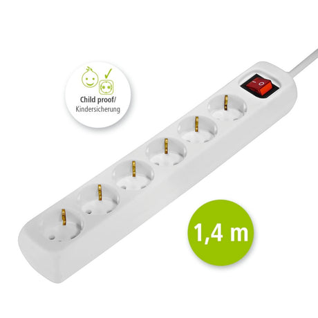 Hama fordelerpanel 6 stikkontakter med afbryder børnesikker 1,4 m hvid
