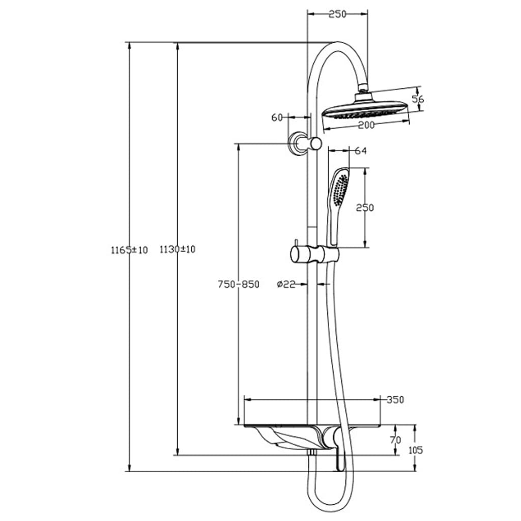 Schüte Rain Shower Set med Mixer Tap og Plateau Waterway Chrome-White
