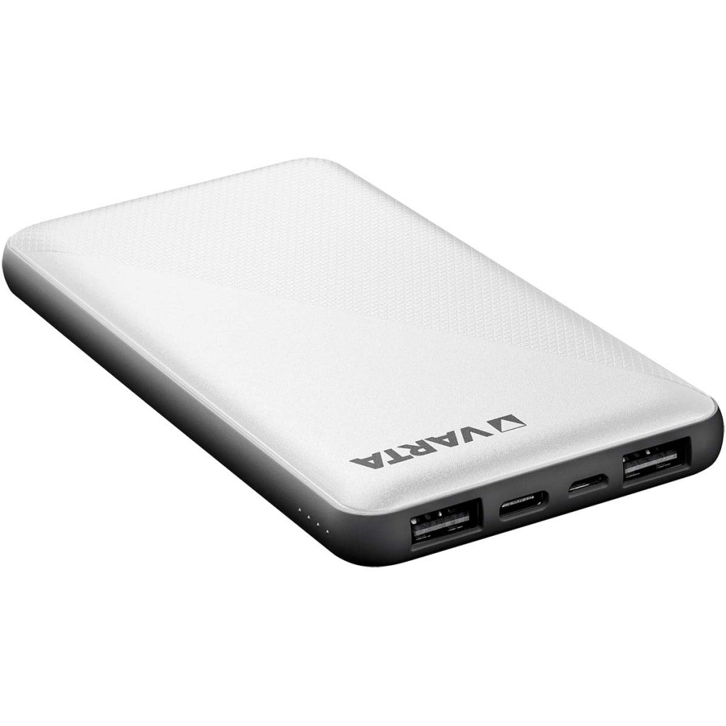 Enzo Varta powerbank 10.000ma sølv + LED indikation USB og USB-C - 3509010