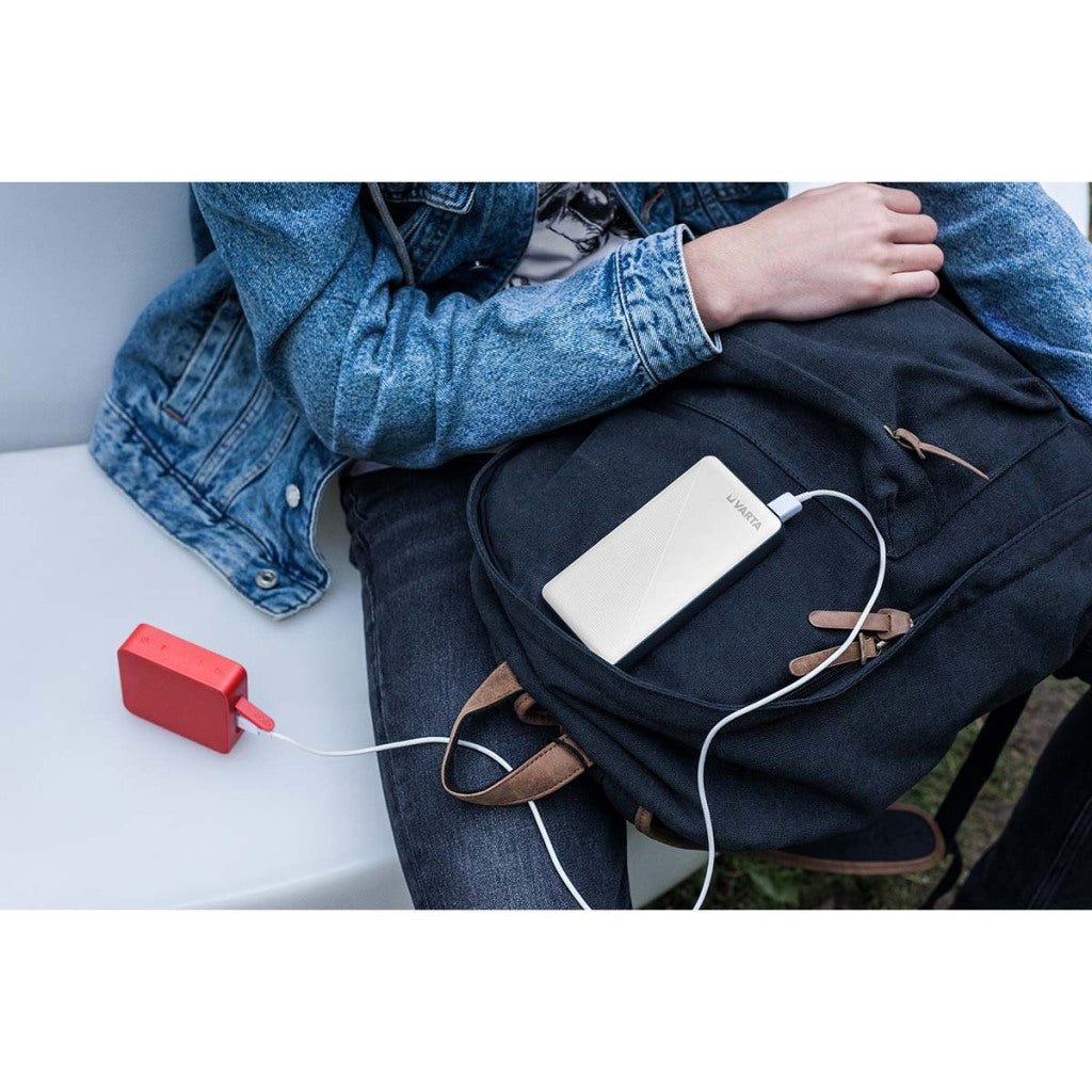 Enzo Varta powerbank 10.000ma sølv + LED indikation USB og USB-C - 3509010