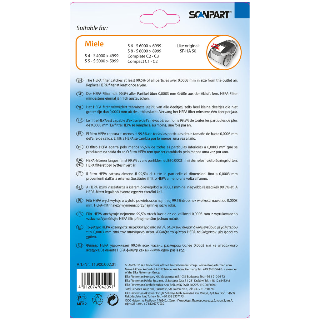 Scanpart miele hepa filter sfha50