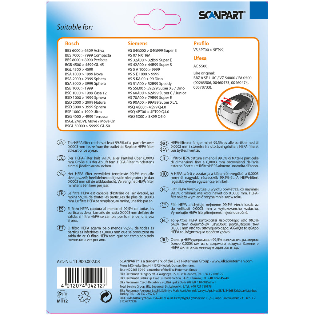 Scanpart bosch siemens bbz8fs1 hepa filter