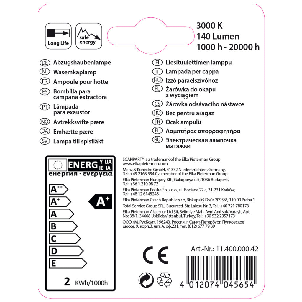 Scanpart emhættelampe e14 20w led t26