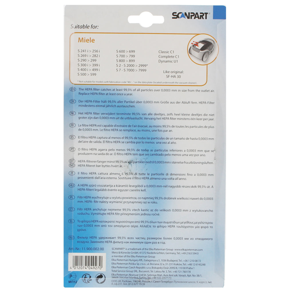 Scanpart miele hepa filter sfha30