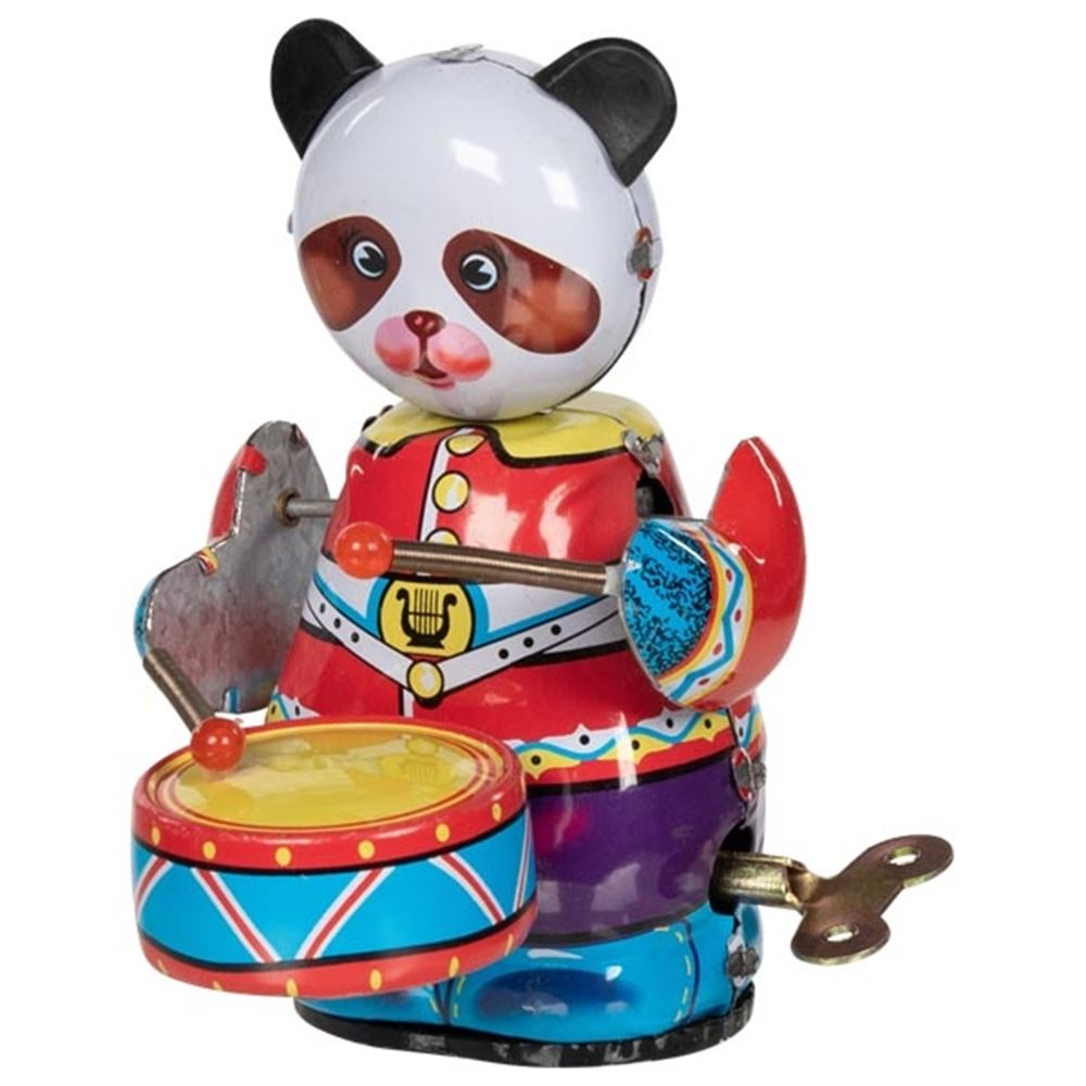 Pandabjørn med tromme. 8x6x11 cm.