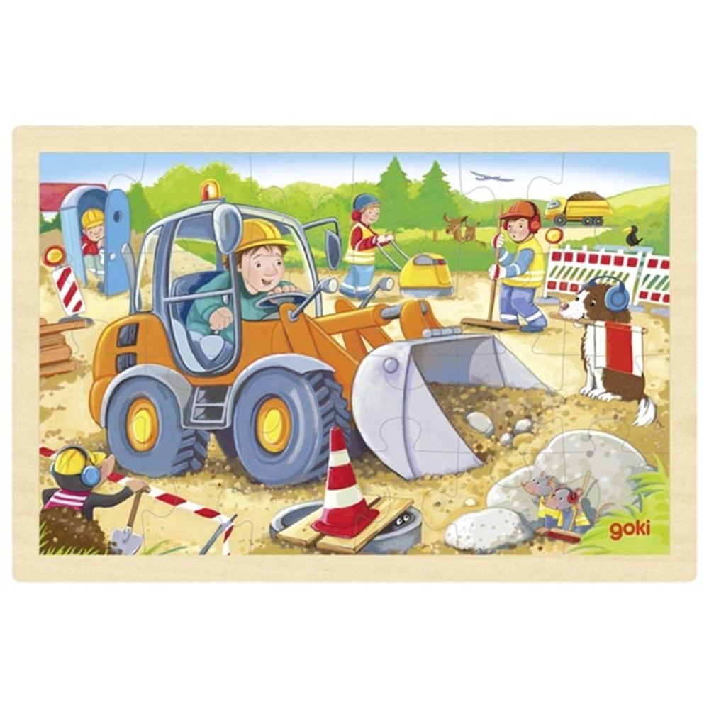 Goki puslespil byggeplads. 24 stk. 30x20x0,8 c