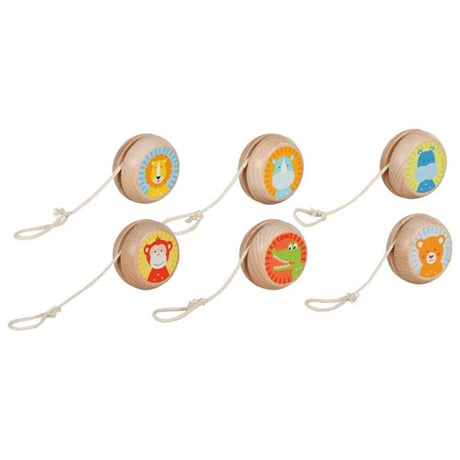 Houten jojo-dieren. 4,8 cm. 6 motieven. | 12 stuks
