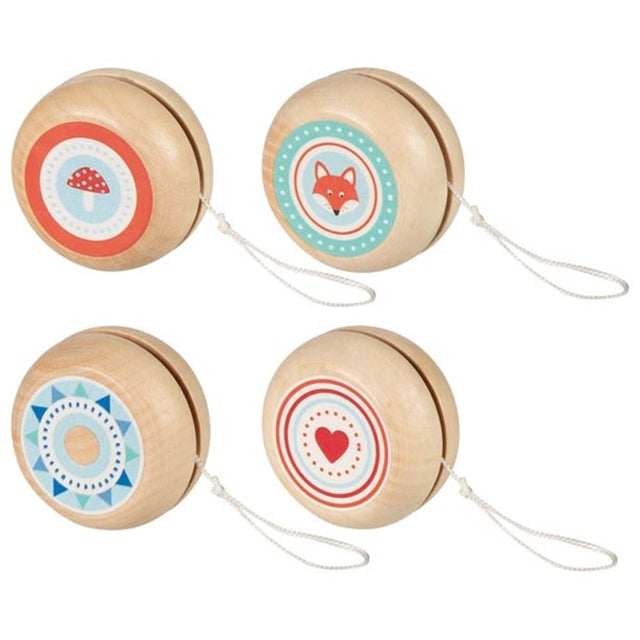 Træ yo-yos natur. 4,8 cm. 4 motiver