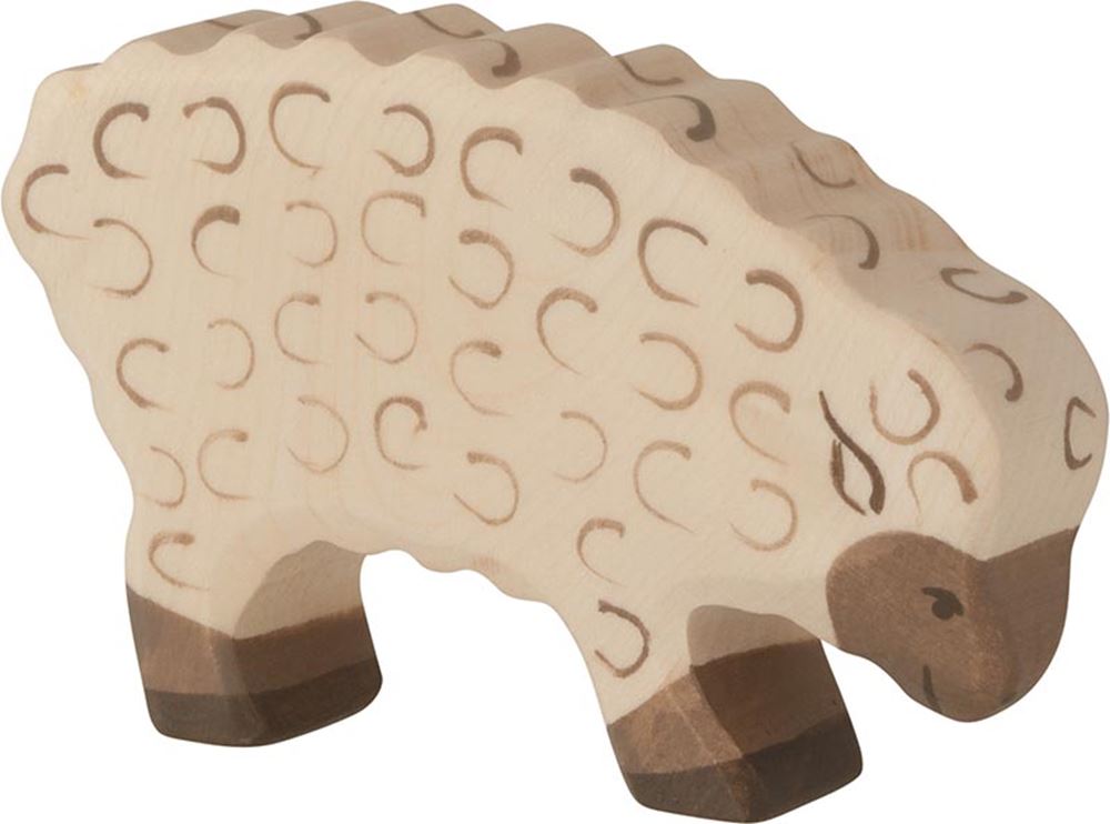 Holztiger får, der spiser. 10,5 cm.