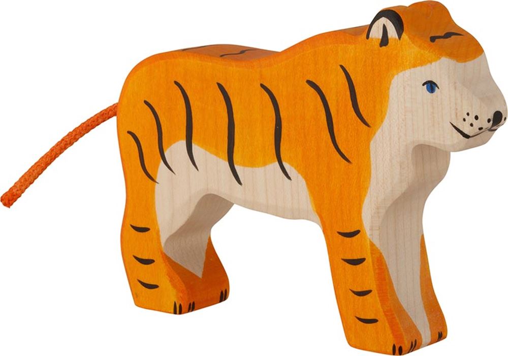 Holztiger tiger, stående. 14 cm.