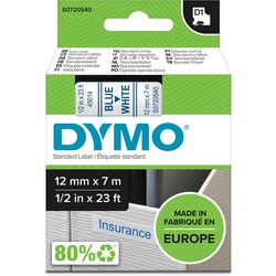 Tapes dymo d1 polyester 12mmx7m blå-hvid blank