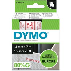 Tapes dymo d1 polyester 12mmx7m rød-hvid blank