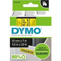 Tapes dymo d1 polyester 12mmx7m sort-gul blank