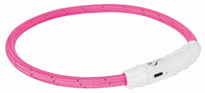 Trixie lysende hundehalsbånd flash USB TPU nylon pink