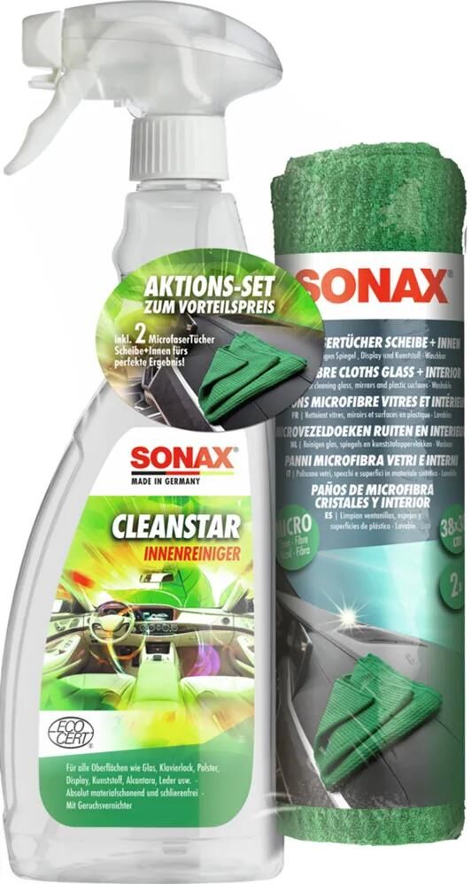 Sonax action sæt cleanstar ecocert + microfasertücher clean star sæt 750 ml