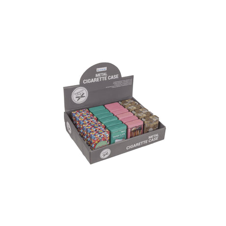 Ootb cigaretæske metal 10x7cm 4 assorteret