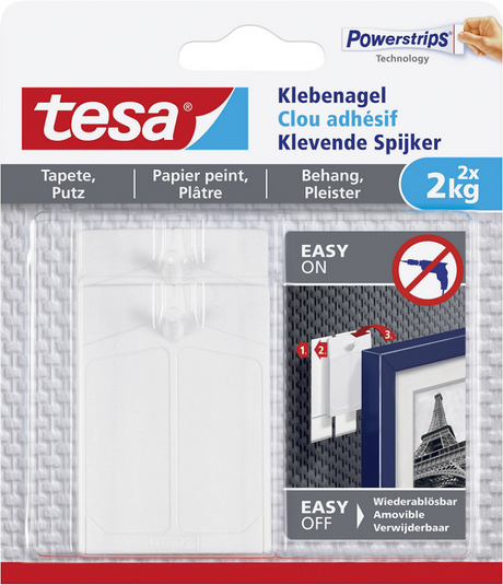 Tesa negle til følsomme overflader - nemme at påføre og fjerne - 2 x 2 kg klæbekraft