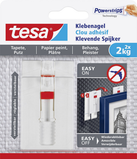 Tesa justerbar søm til tapetpuds 2 kg - 2 stk - vægsøm - aftagelig