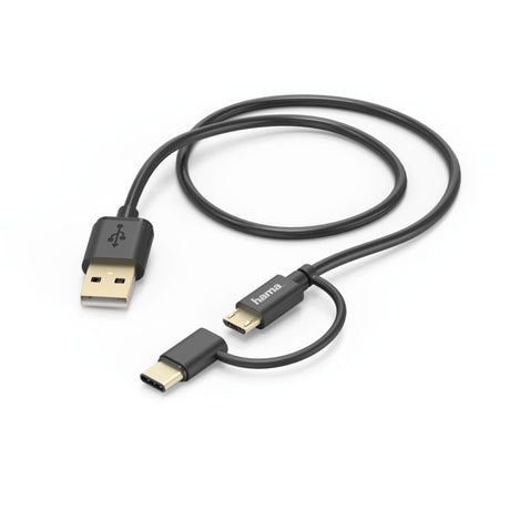 Hama 2-i-1 mikro-USB-kabel med USB Type-C-adapter 1 m sort