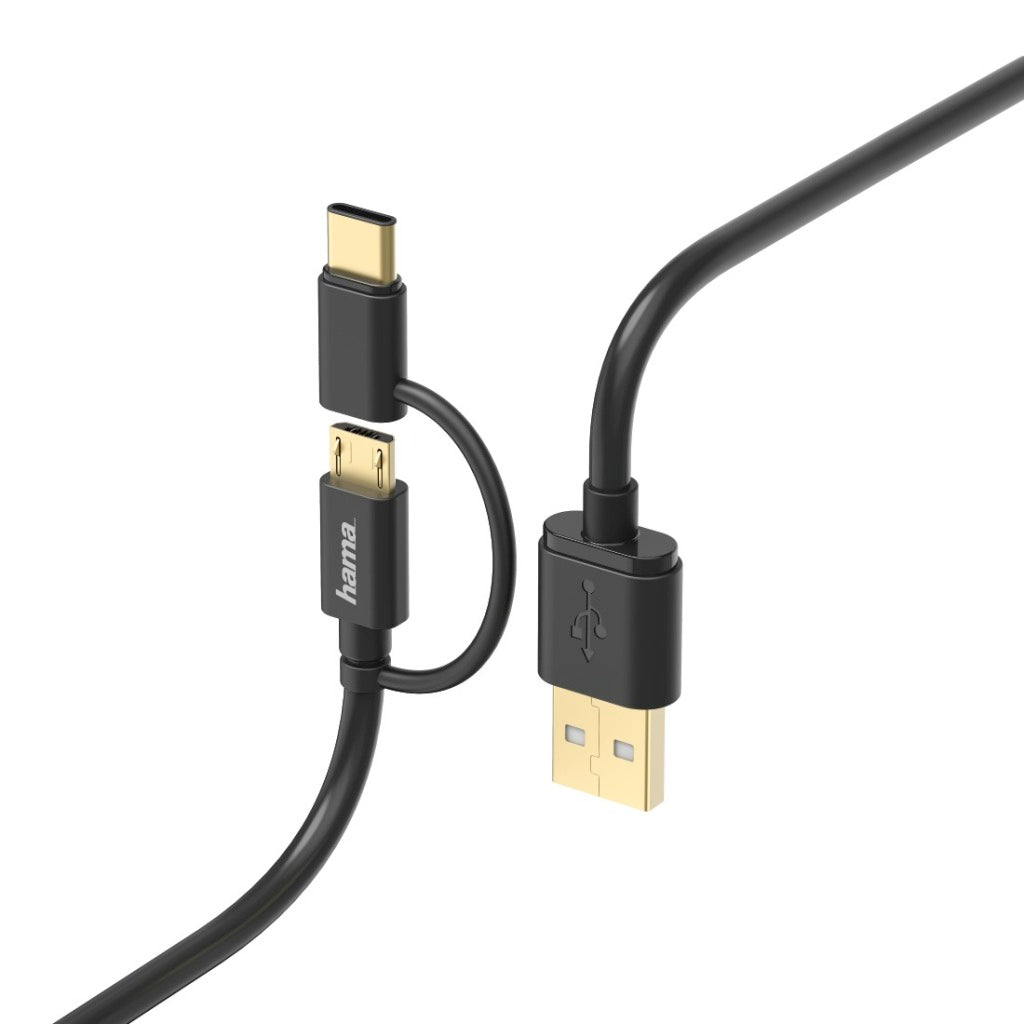 Hama 2-i-1 mikro-USB-kabel med USB Type-C-adapter 1 m sort