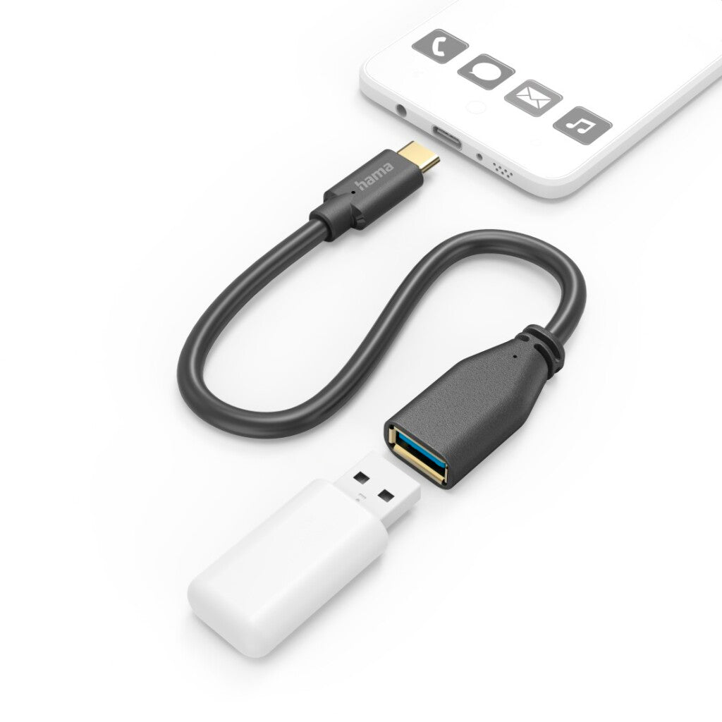 Hama USB adapter kabel OTG USB-C stik - USB-A tilslutning 15 cm sort