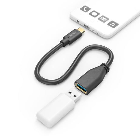 Hama USB adapter kabel OTG USB-C stik - USB-A tilslutning 15 cm sort