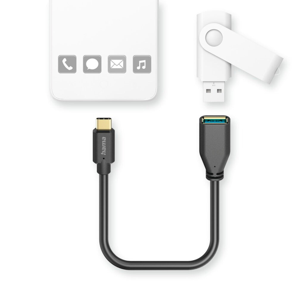 Hama USB adapter kabel OTG USB-C stik - USB-A tilslutning 15 cm sort