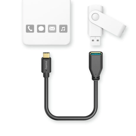 Hama USB adapter kabel OTG USB-C stik - USB-A tilslutning 15 cm sort
